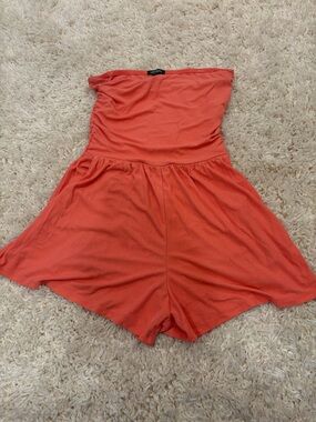 Wild Fable Coral-Pink Strapless Ribbed Romper